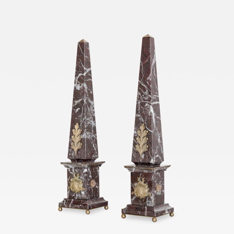 Lorenzo Ciompi Pair of Italian Red Marble and Bronze Obelisks Acanthus Limited Edition 2017
