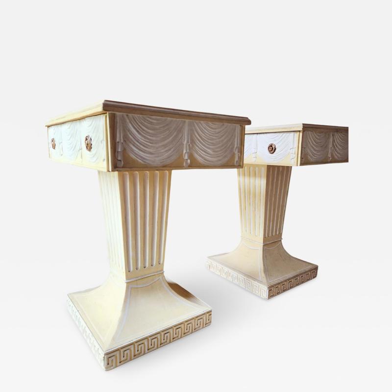 Lorin Jackson Lorin Jackson Grosfeld House Pair Carved Wood Consoles 1940s Leather Tops