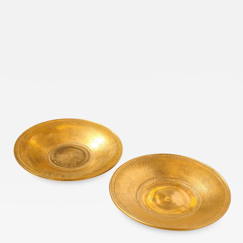 Lorin Marsh Pair of Modernist 24kt Gold Leaf Center Plates Signed Rondier by Lorin Marsh