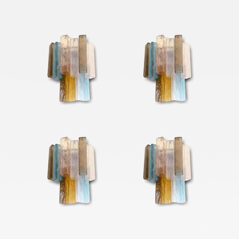 Lot of 4 Multicolored Squared Murano Style Glass Wall Sconces