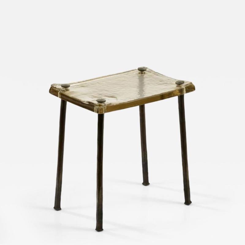 Lothar Klute L thar Klute Forged Iron Cast Lead Crystal Top Side Table Germany 1983