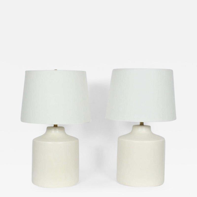 Lotte Gunnar Bostlund Pair Lotte and Gunnar Bostlund Off White Pottery Table Lamps 1960s