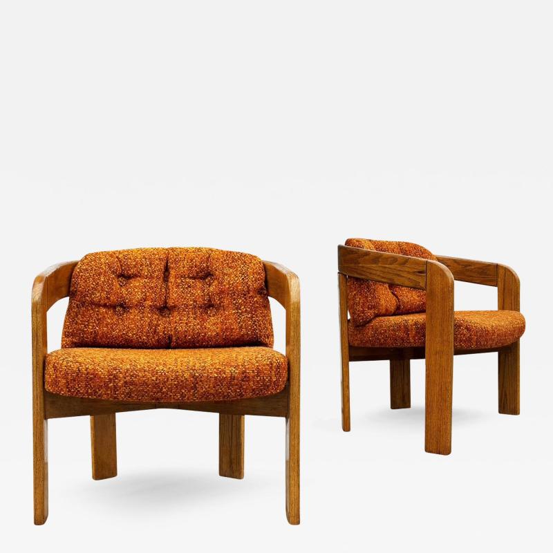 Lou Hodges Pair of Mid Century Barrel Back Lounge Chairs in Oak after Lou Hodges