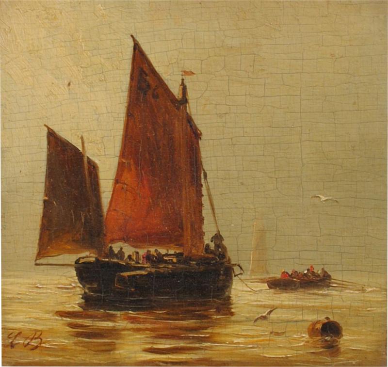 Louis Bentabole 19th c Marine Oil Red Sail Louis Bentabole