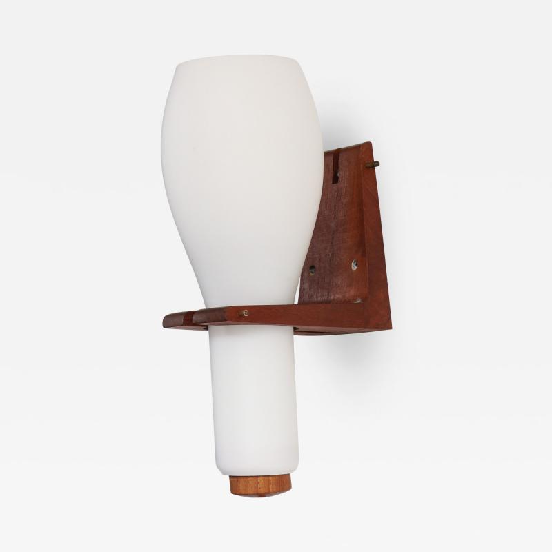 Louis Christiaan Kalff Single Scandinavian teak and white opaline sconce 1960s