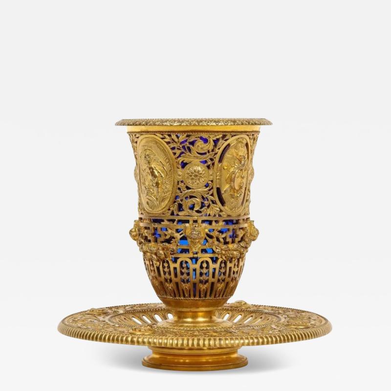 Louis Constant Sevin Louis Constant S vin F Barbedienne a Rare Ormolu and Blue Glass Centerpiece