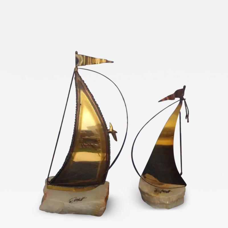 Louis DeMott Bunce Pair of signed DeMott Sailboat sculptures