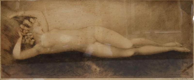 Louis Icart 1930s Art Deco Lithography Sommeil by Louis Icart a Nude on a Daybed