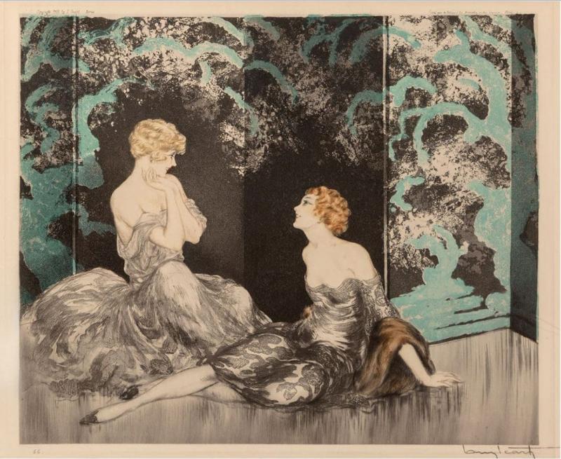 Louis Icart Louis Icart Intimacy 1928 Etching in colors on paper signed