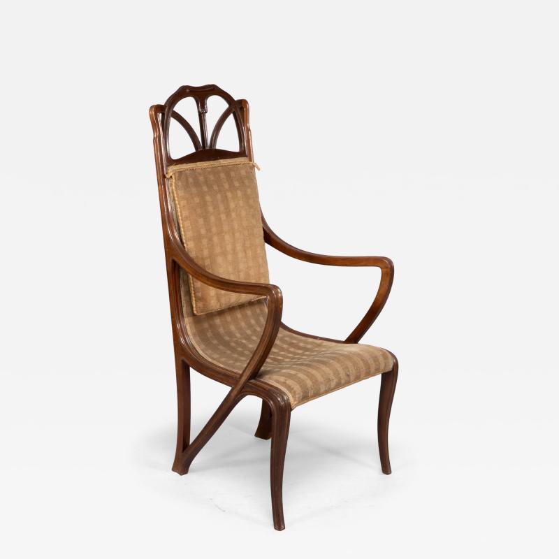 Louis Majorelle Louis Majorelle Art Nouveau carved walnut armchair with original period fabric