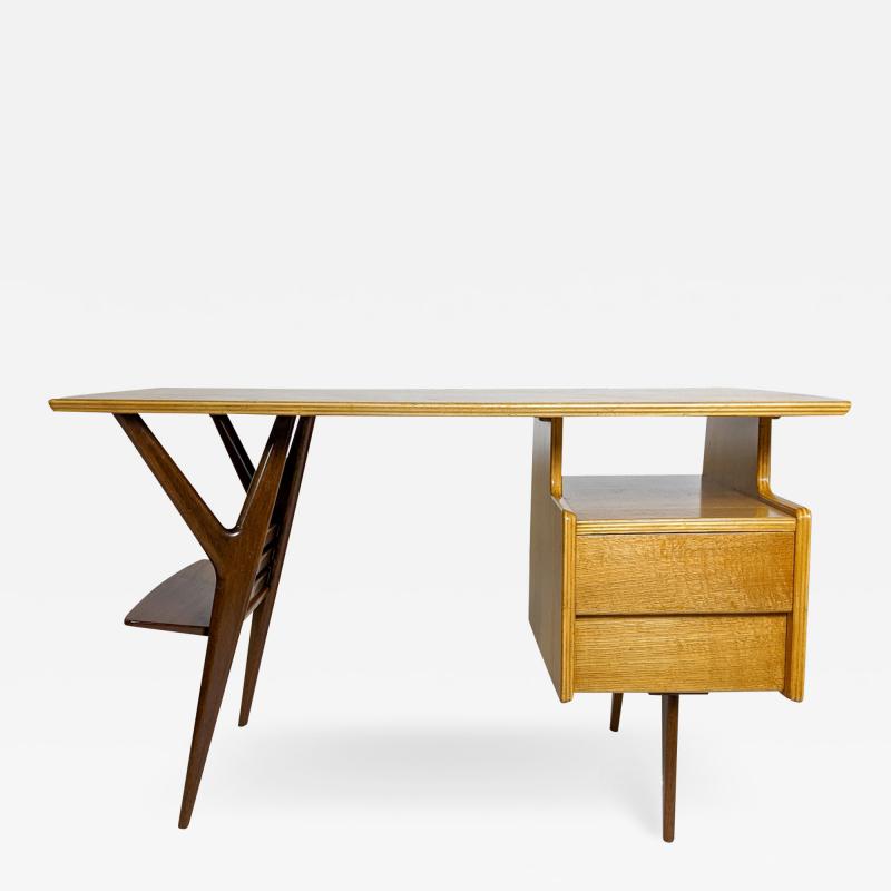 Louis Paolozzi RARE OAK AND MAHOGANY DESK BY LOUIS PAOLOZZI 1950 