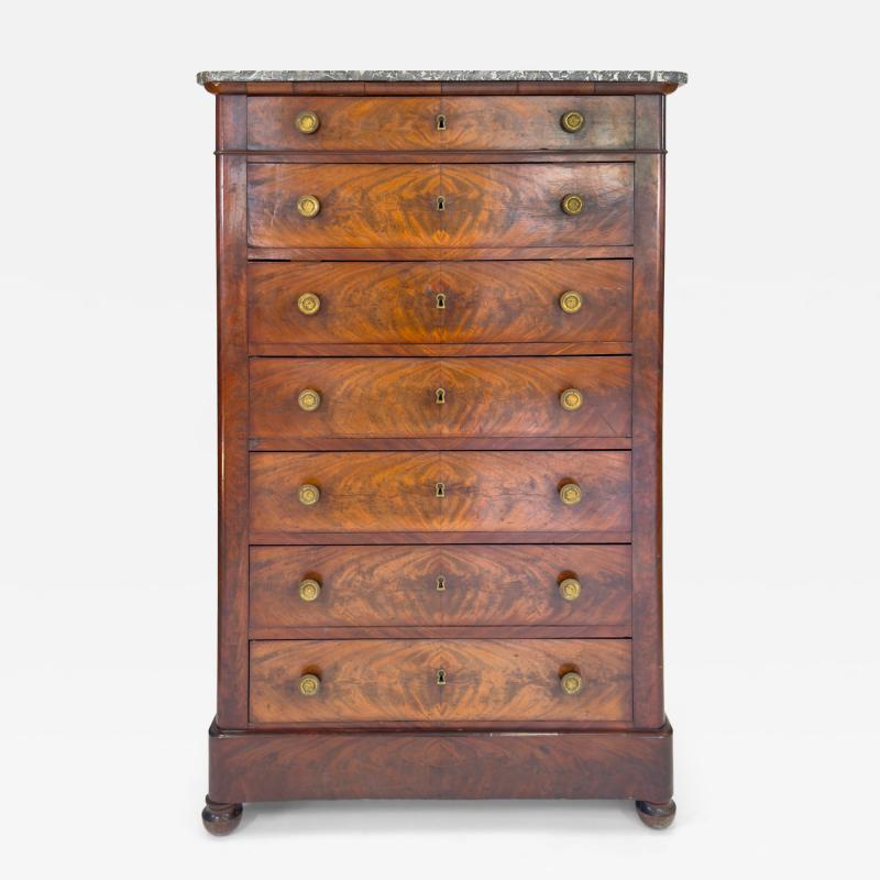 Louis Philippe Semainier in Crotch Mahogany with Marble Top