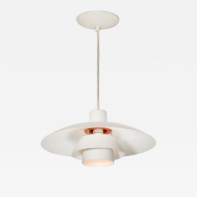 Louis Poulsen Mid Century White Orange Enamel PH 4 3 Pendant Chandelier by Louis Poulsen
