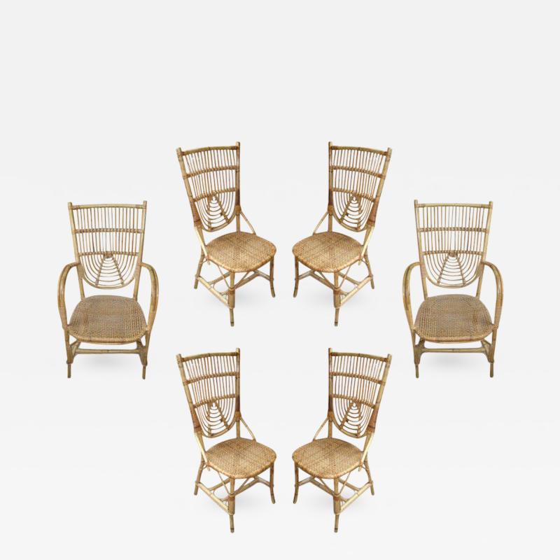 Louis Sognot Louis Sognot French Riviera Set of 2 Armchairs and 4 Chairs in Rattan