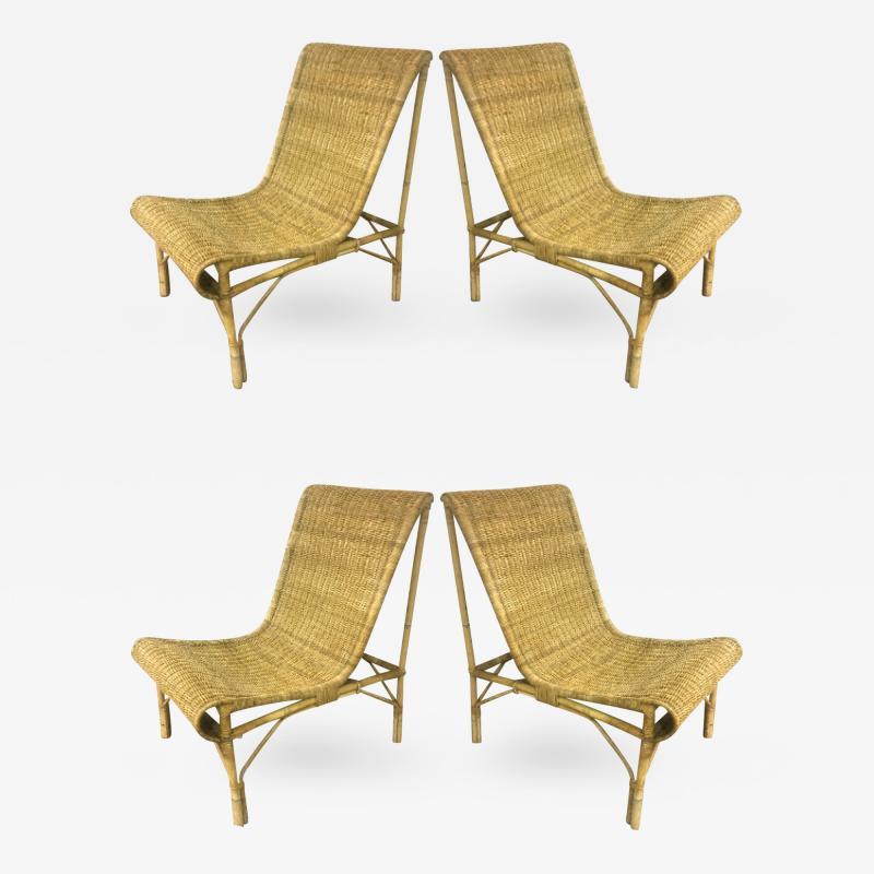 Louis Sognot Louis Sognot Superb set of Rattan Slipper Chairs in Perfect Vintage Condition