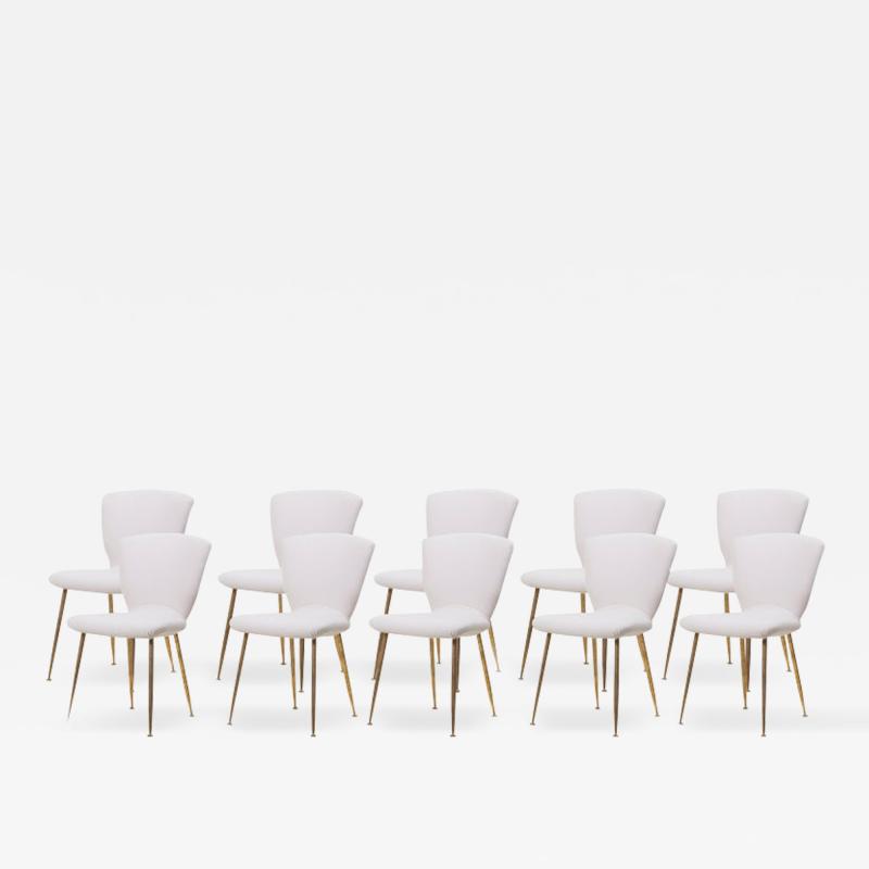 Louis Sognot Set of 10 Brass Leg Dining Chairs by Louis Sognot for Arflex Italy 1959