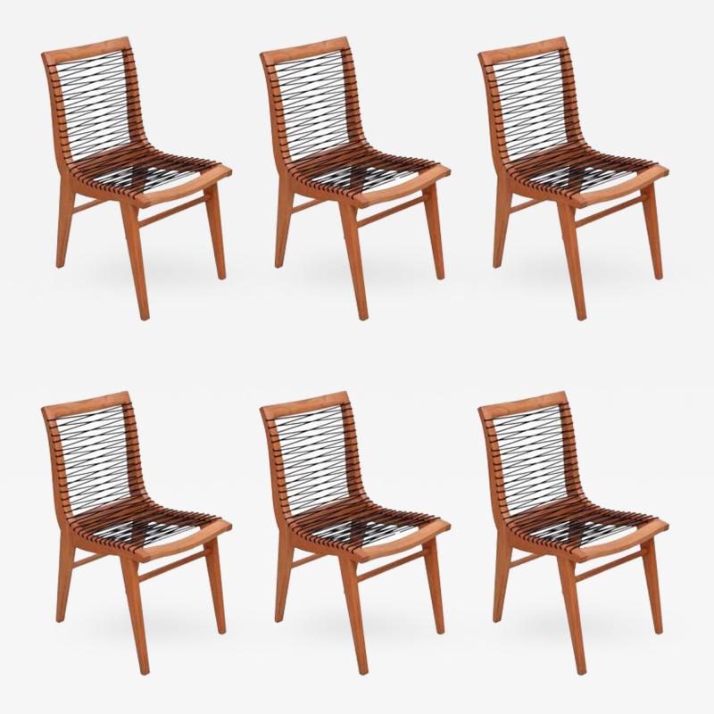 Louis Sognot Set of Six Sculptural Louis Sognot Dining Chairs France 1950