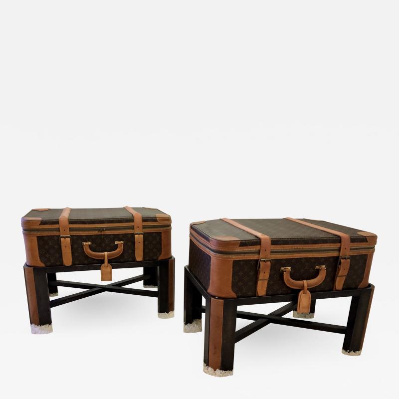 Louis Vuitton Pair Louis Vuitton Luggage End Tables Nightstands custom bases Rare