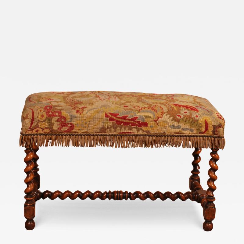 Louis XIII Bench In Walnut With Its Tapestry