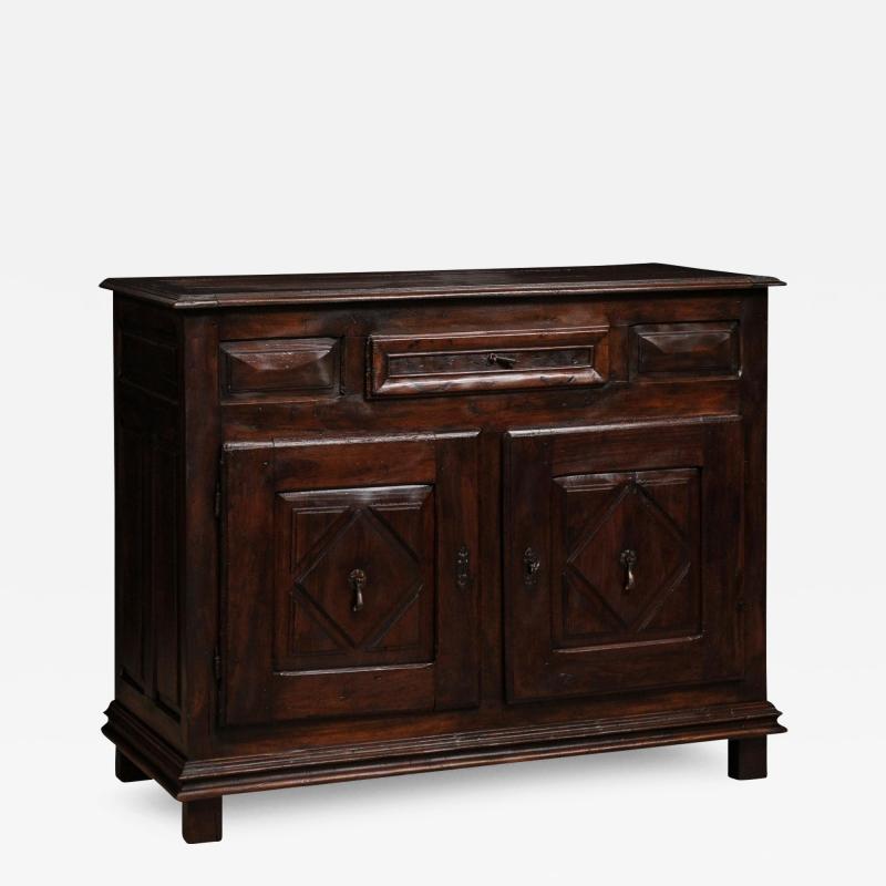 Louis XIII Style French 19th Century Walnut Buffet with Carved Diamond Motifs