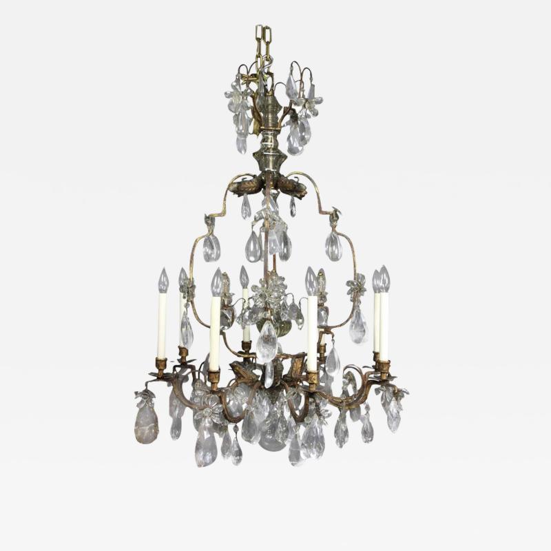 Louis XV Gilded Wrought Iron and Rock Crystal Chandelier