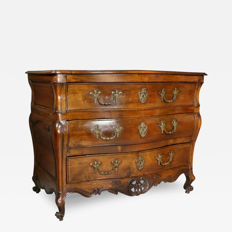 Louis XV Provincial Walnut Bombe Commode