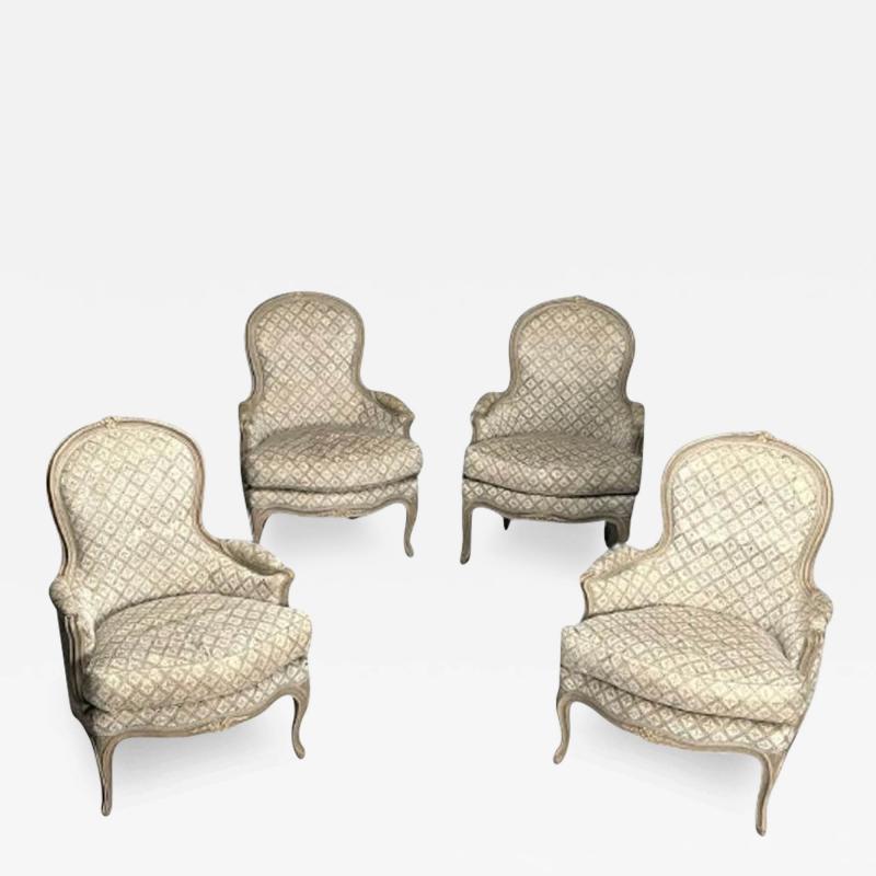 Louis XV Style Berg re Chairs Grey Painted Wood Fabric France 1970s