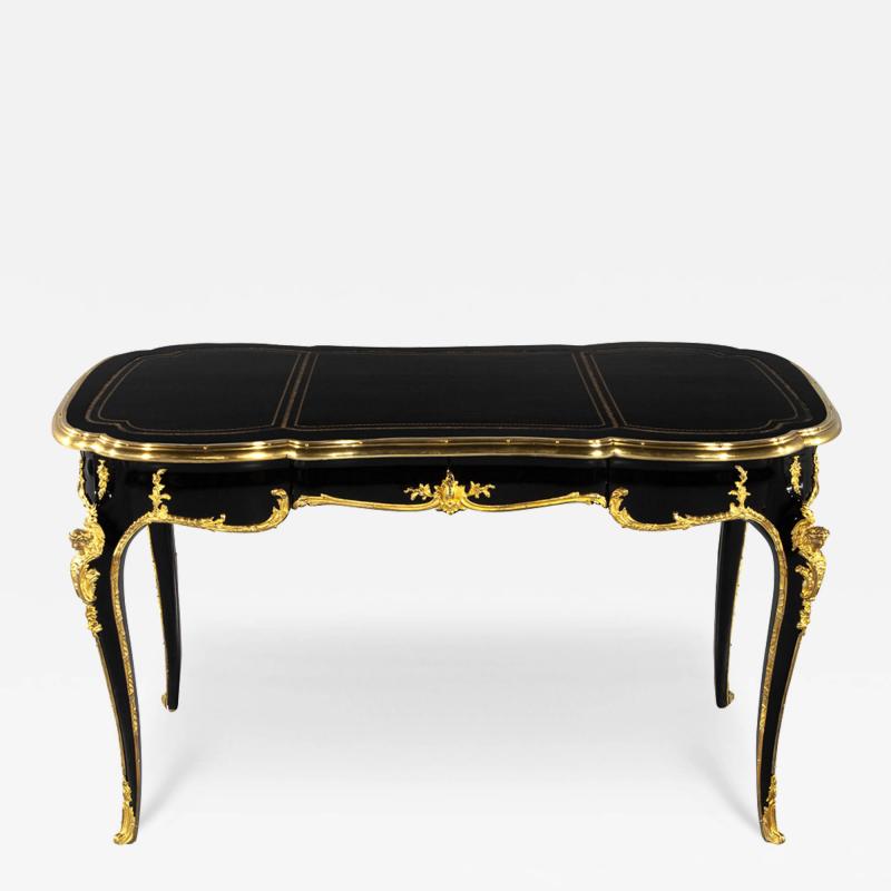 Louis XV Style Black Lacquer Leather Top Writing Desk