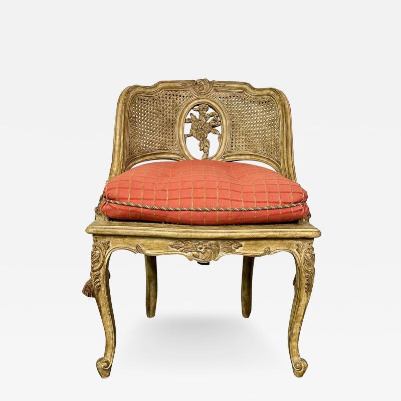Louis XV Style Boudoir Chair Vanity or Hall Chair Tufted Pillow and Tassels