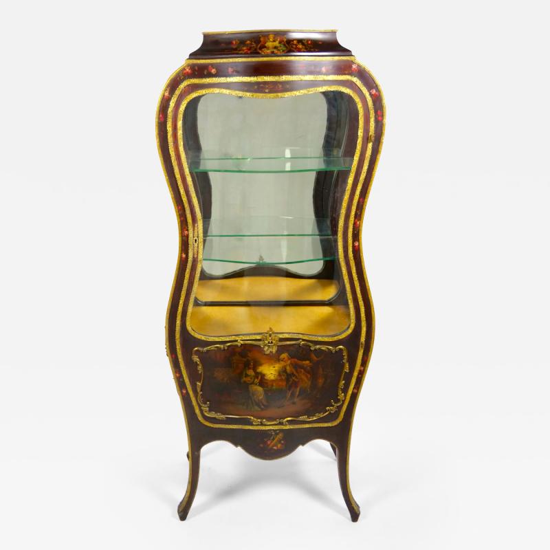 Louis XV Style Bronze Mounted Hand Painted Decorated Curio Vitrine Cabinet