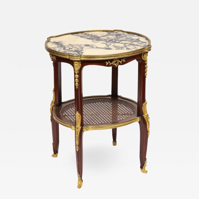 Louis XV Style French Ormolu Mounted Mahogany Table with Marble Top circa 1880