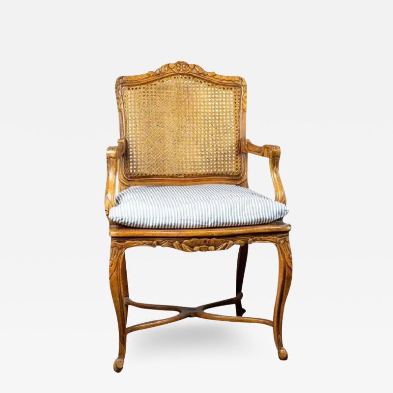 Louis XV Style French Provincial Cane Back Fauteuil Arm Chair