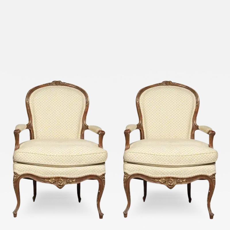 Louis XV Style Pair 19th Century French Berg res Armchairs
