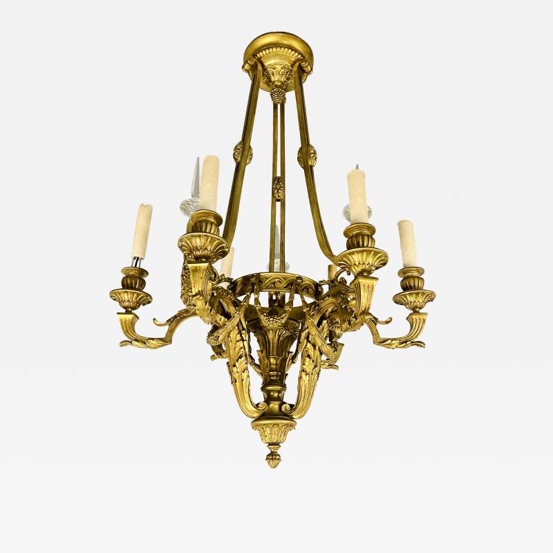 Louis XVI 19th Century Dore Bronze Chandelier Six Light Estate Item
