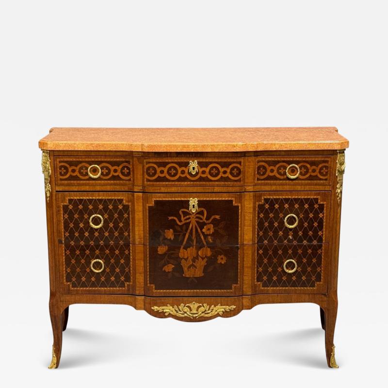 Louis XVI Commode Bronze Parquetry Faux Marble France 20th c 