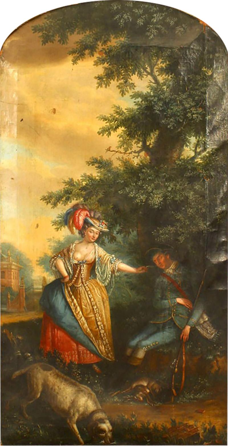 Louis XVI Oil Painting of Lady Enticing Sleeping Man