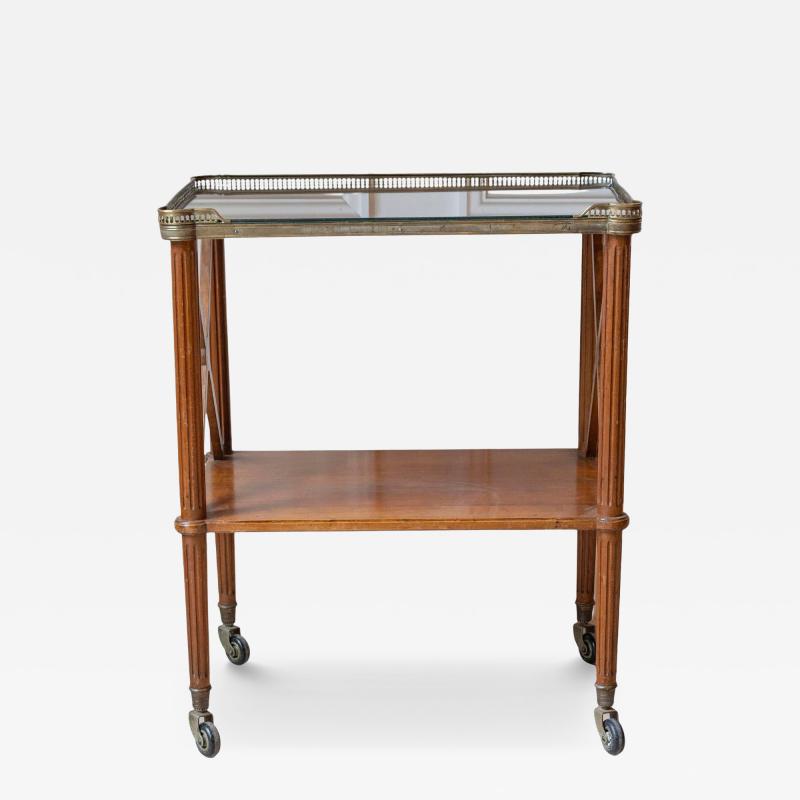 Louis XVI Style Blond Mahogany Rolling Table with Brass Gallery France 20th Ce