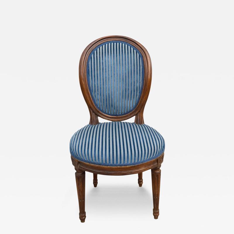 Louis XVI Style Blue Cur Silk Velvet Stripe Side Chair