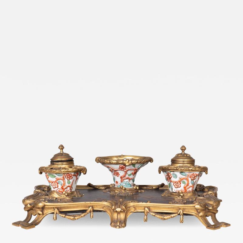 Louis XVI Style Bronze And Porcelain Inkstand