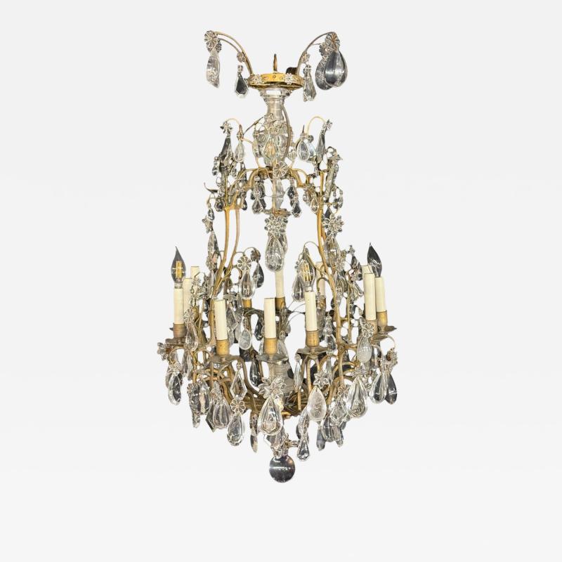 Louis XVI Style Bronze Rock Crystal 12 Light Chandelier France 19th c 
