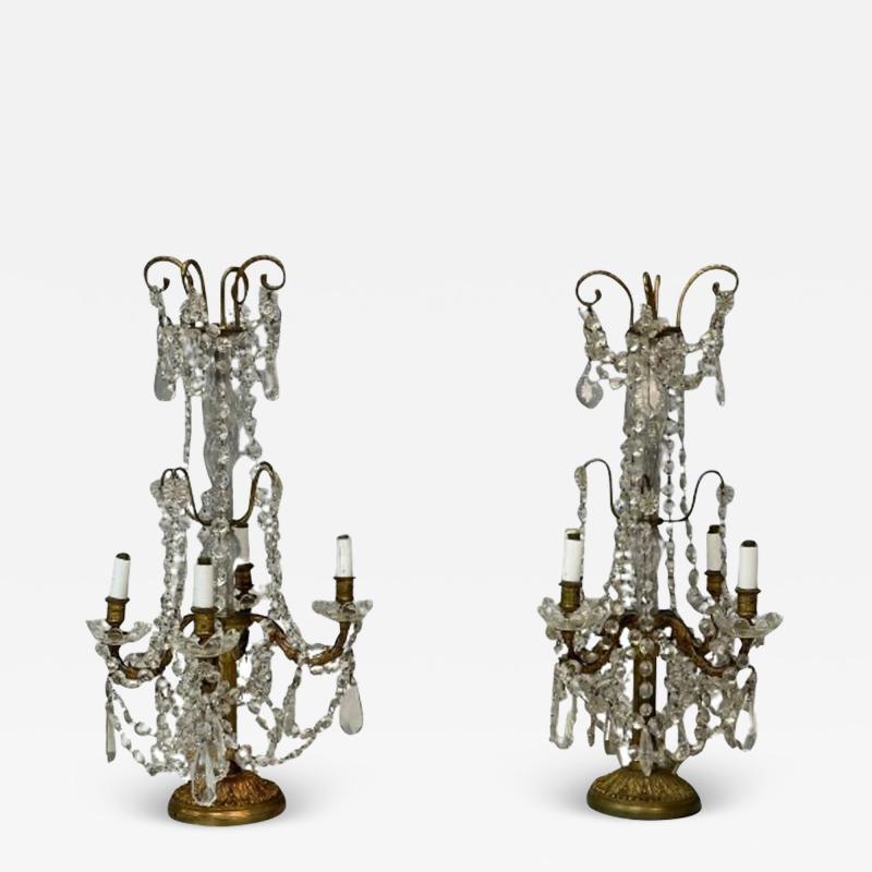 Louis XVI Style Candelabras Gilt Bronze Crystal France 1930s