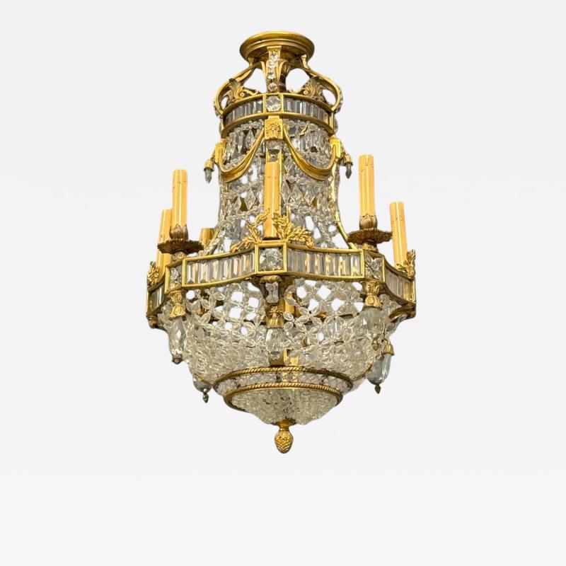 Louis XVI Style Chandelier Dore Bronze Crystal France 19th c 