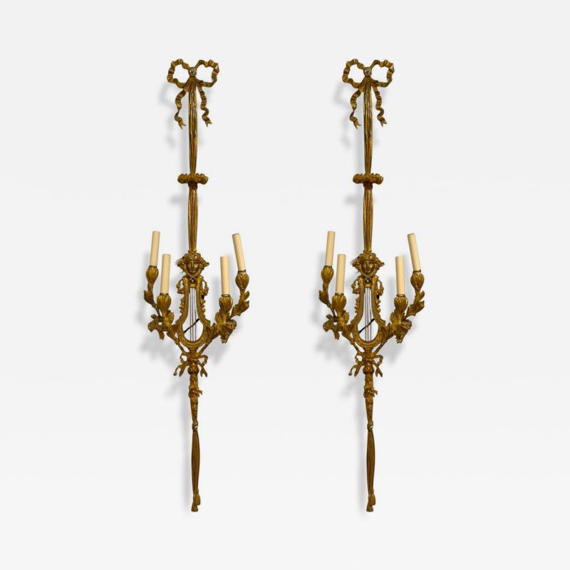 Louis XVI Style Dor Bronze Monumental Wall Sconces France 19th C 