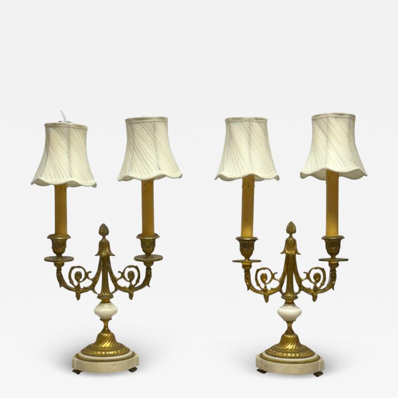 Louis XVI Style Dore Bronze Marble Candelabras France 19th c 