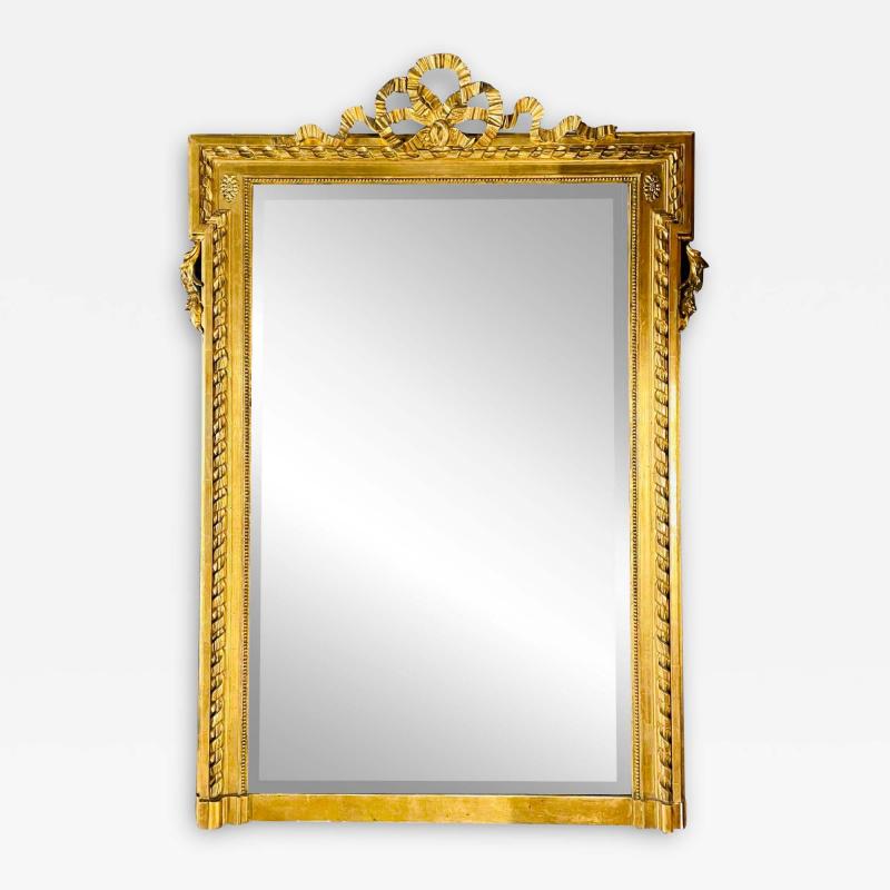 Louis XVI Style Gilt Wood Pier Console Wall Mirror Beveled