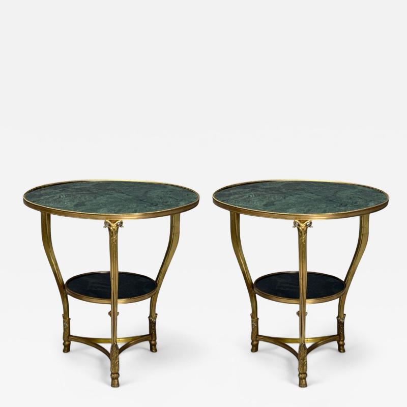 Louis XVI Style Hollywood Regency Bronze Green Marble Gueridons 20th c 