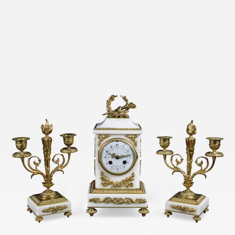 Louis XVI Style Marble and Bronze Clock Garniture