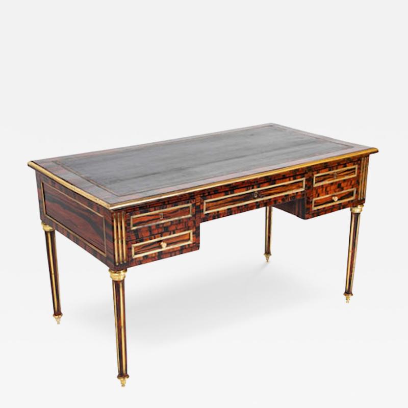 Louis XVI Style Neoclassic Form Leather Top Faux Calamander Desk