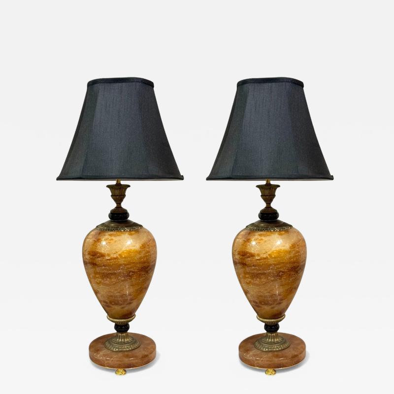 Louis XVI Style Onyx Bronze Table Lamps France 1930s