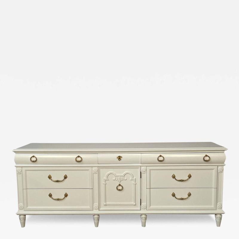 Louis XVI Style Painted Dresser Mid Century Modern Commode Bronze Off White